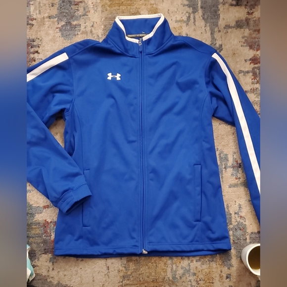Under Armour COLD GEAR Loose Jacket SMALL Medium Athletic Blue  White Full Zip - Picture 1 of 5